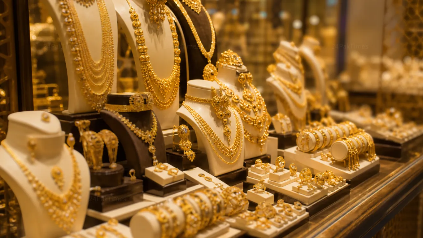 Gold jewellery in Pakistan Sarafa market as gold price Pakistan today June 22 2026 stabilises at Rs437993 per tola