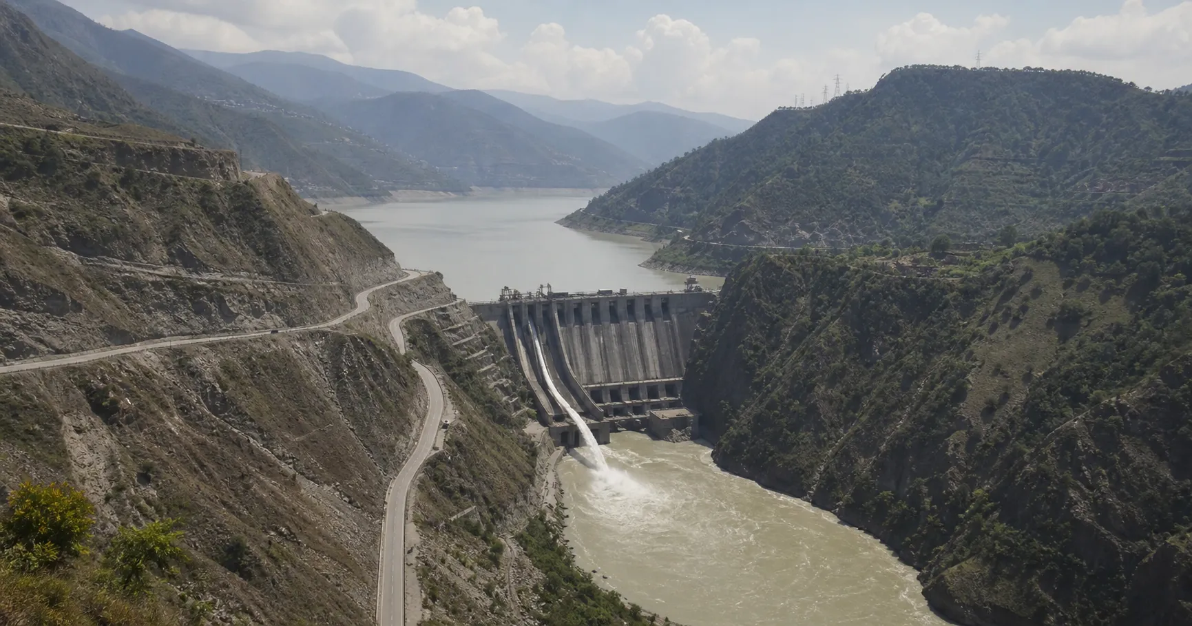 Aerial view of the Chenab river flowing through Punjab province Pakistan with irrigation canals visible June 2026