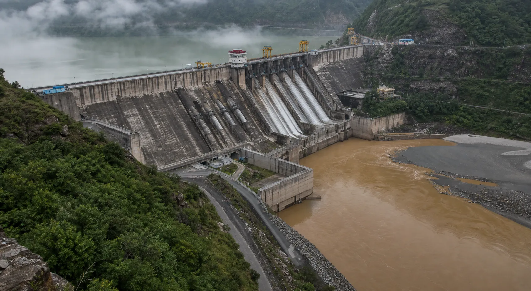 Aerial view of the Chenab river flowing through Punjab province Pakistan with irrigation canals visible June 2026