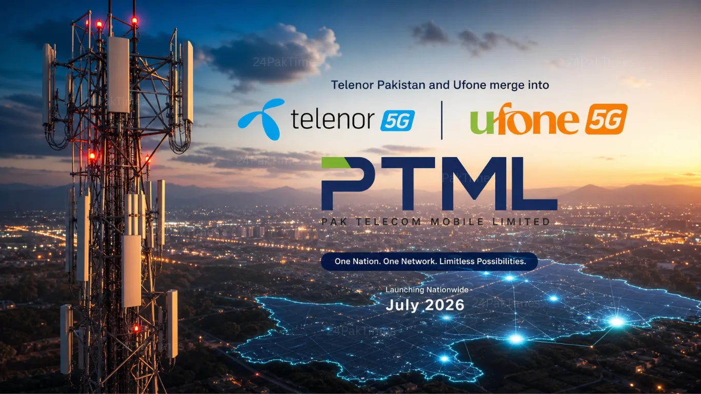 Telenor and Ufone logos merging into PTML Pak Telecom Mobile Limited as Pakistan telecom map changes July 2026